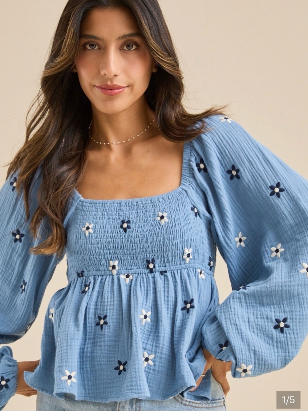 Altar'd State Sky Blue SquareNeck Embroidered Peasant Top babydoll size m